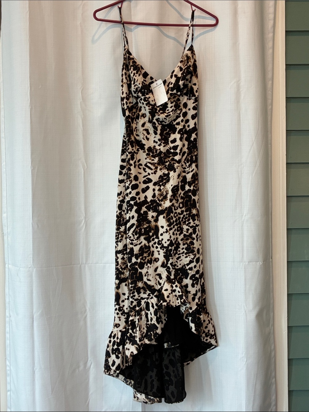 Betsey Johnson Leopard-Print High-Low Slip Dress in Black and Cream